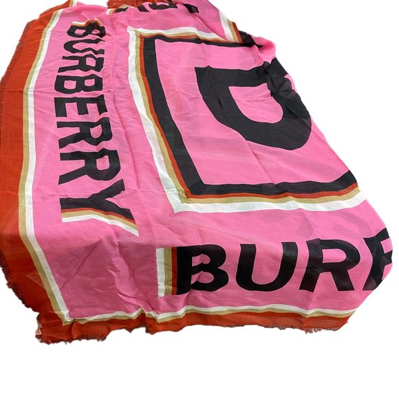 Burberry Box Text Modal Scarf Shawl Pink New, 135cm X 135cm - Picture 2 of 9